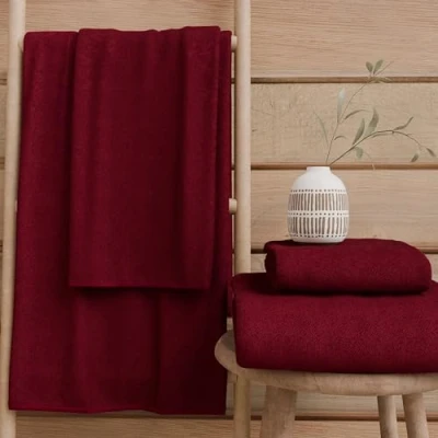 Image of PETTI Artigiani Italiani 100% Cotton Terry Bath Towels, 1+1 Towel Set, 2 Pieces 1 Face and Hand Towel, Burgundy Towels