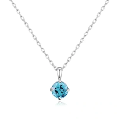 Image of Philip Jones Sterling Silver March (Aquamarine) Birthstone Necklace Created with Zircondia® Crystals