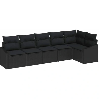 Image of vidaXL 6 Piece Garden Dining Set with Cushions Black Poly Rattan