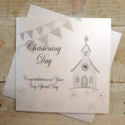 Image of WHITE COTTON CARDS Congratulations On Your Very Special Day, Handmade Christening Card (Silver, Church)