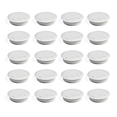 Image of Emuca Ø60mm round grommet from white plastic, desk cable to build in table/desk/worktop, Set of 20