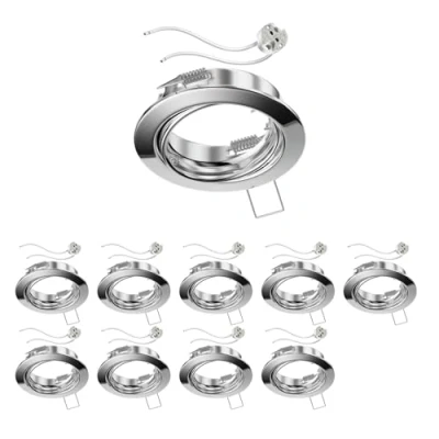 Image of ledscom.de 10 Pieces Ceiling recessed Frame Fere Chrome swivelling (LED/halogen/MR16/50mm) incl. GU5.3 Socket
