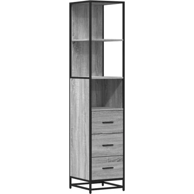 Image of vidaXL Bathroom Cabinet Grey Sonoma. Engineered Wood and Metal Storage Unit/Organizer 35x37.5x166 cm
