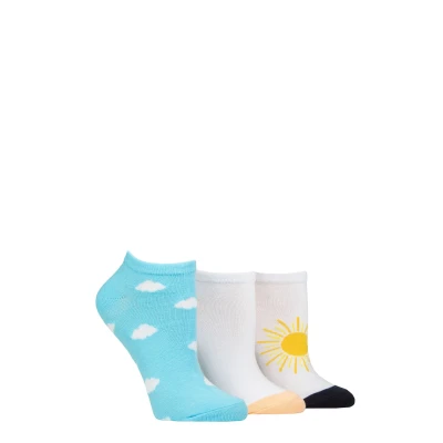 Image of Women&#039;s 3 Pair SOCKSHOP Wildfeet Novelty Cotton Trainer Socks Clouds and Sun 4 8