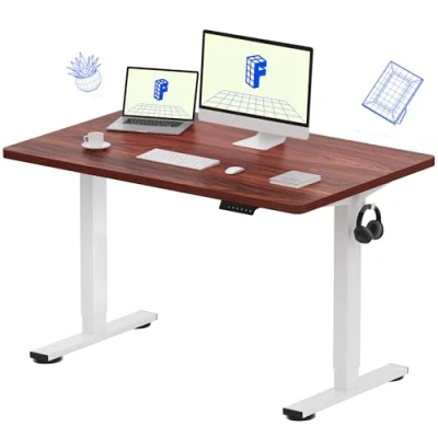 Image of FLEXISPOT Electric Height Adjustable Standing Desk Sit Stand Up with Memory Smart Pannel EF1 SERIES(120 * 80cm, White Frame+Mahogany Desktop)