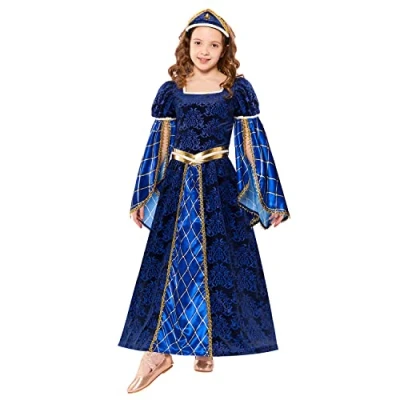 Image of Amscan 9916115 Blue Girls Curriculum Tudor Princess Deluxe Historical Costume, 10 12 Years
