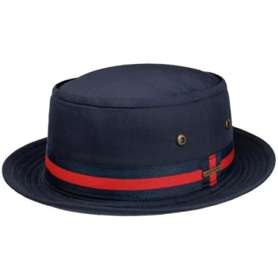 Image of Stetson Classic Band Pork Pie Cloth Hat Men Cotton Sun with Grosgrain Band, Summer Spring L (58 59 cm) Navy