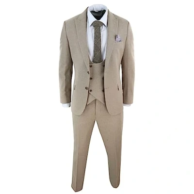 Image of Men 3 Piece Suit Tan Brown Double Breasted