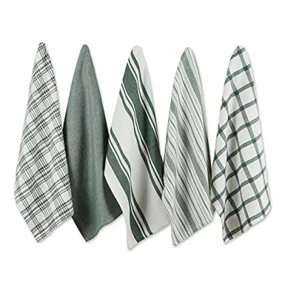Image of DII Assorted Woven, Kitchen Dishtowel Set, 18x28, Dark Green, 5 Piece