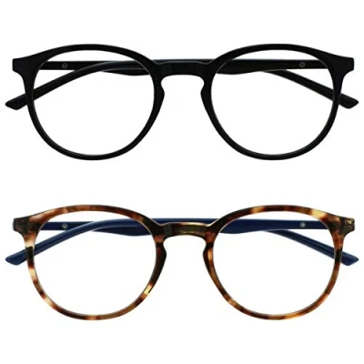 Image of OPULIZE Met Reading Glasses 2 Pack Slim Round Frame Scratch Resistant Spring Hinges Black Brown Mens Womens RR60 12 +1.00