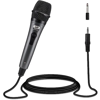 Image of Moukey Dynamic Microphone, Home Karaoke Microphone with 13ft XLR Cable, Cardioid Metal Handheld Wired Mic for Singing/Karaoke/Stage, Compatible w/Speaker/Amp/Mixer/Karaoke Machine, Gray