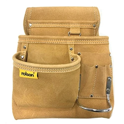 Image of Rolson 68525 Single Leather Tool Organiser Pouch With Metal Hammer Holder Light Camel, Size Small