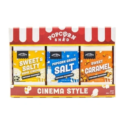 Image of Cinema Style Popcorn Seasoning Kit, DIY Popcorn, Shakers, 3 Flavours: Caramel, Sea Salt and Sweet &amp; Salty