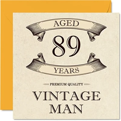 Image of Vintage 89th Birthday Cards for Men Aged 89 Years Fun Card Grandpa Dad Husband Uncle Brother Grandad, 145mm x Greeting Cards,