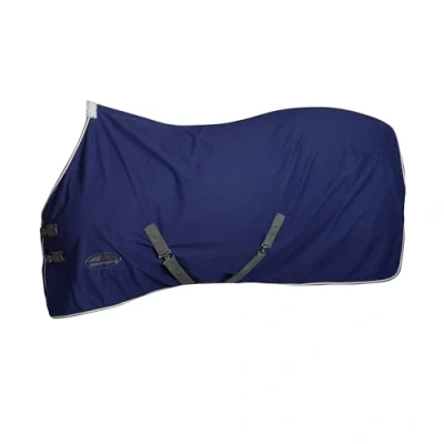 Image of WeatherBeeta Cotton Show Sheet with Surcingles II Standard Neck, Dark Blue/Grey/White, 5&#039;9