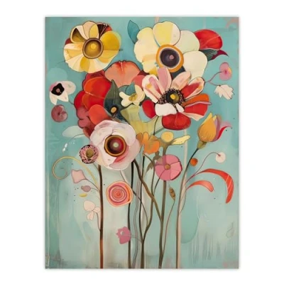 Image of Artery8 Soft Abstract Wildflower Bouquet Painting Living Room Large Wall Art Poster Print Thick Paper 18X24 Inch