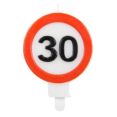 Image of Folat 62630 30th Birthday Traffic Sign Candle, Multi Colors