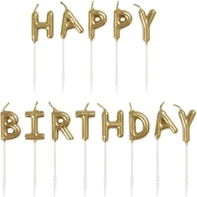 Image of Unique 19995 Gold Happy Letter Pick Birthday Candles, Set of 13