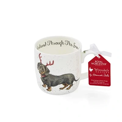 Image of Portmeirion Home &amp; Gifts MMOC5629 XS Dachshund Snow Mug, Bone China, Multi Colour, 8.5 x 12 8 cm