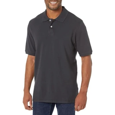 Image of Amazon Essentials Men&#039;s Regular Fit Cotton Pique Polo Shirt (Available in Big &amp; Tall), Black, S