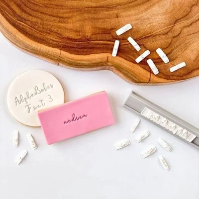Image of LissieLou AlphaBakes Font 3 Medium Stamp Tiles Letters on a Bar Lowercase