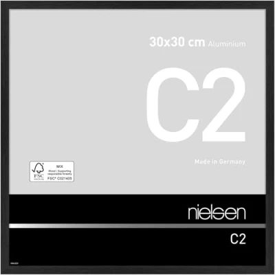 Image of nielsen C2 Photo Frame, 30x30cm Black Aluminium Picture Frame with Protective Float Glass and Push Turn Clips Soft