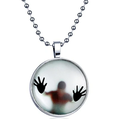 Image of Yumilok Punk Rock Boy Round Luminous Pendant Alloy Resin Locket Necklace for Women/Men/Children, Fluorescent Blue