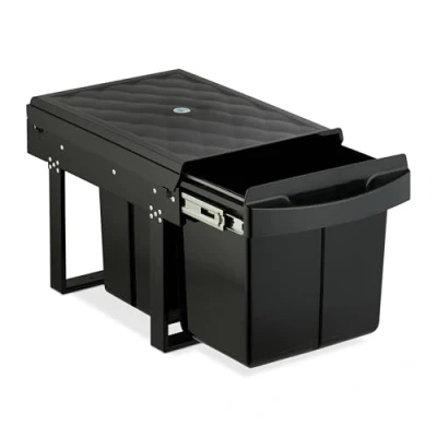 Image of Relaxdays Built in Rubbish, 3 compartments, 15 L &amp; 2 x 8 L, HBT: 34.6 34 51.8 cm, extendable, bin System Base Cabinet, Black, 40% 50% Plastic 10% Steel, 15l 2X 8l