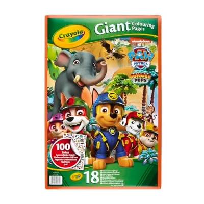 Image of CRAYOLA Giant Colouring Book Paw Patrol Jungle Pups 18 Pages of Fun Includes 100 Stickers Ideal for Kids Aged 3+