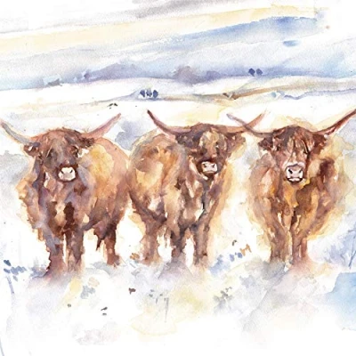 Image of Almanac Pack of 8 Charity Christmas Cards (ALM ALCX9957) Highland Cow 1 Design From the Gallery