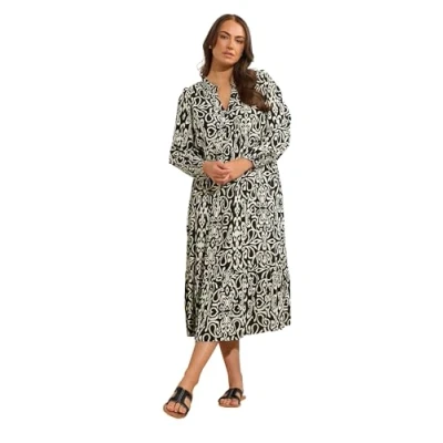 Image of EVANS Curve &amp; White Abstract Print Tiered Midi Dress Women&#039;s Plus Size