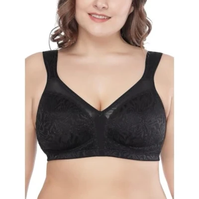 Image of Deyllo Women&#039;s Minimizer Bra Wireless Plus Size Full Coverage Comfort Everyday Non Padded Black