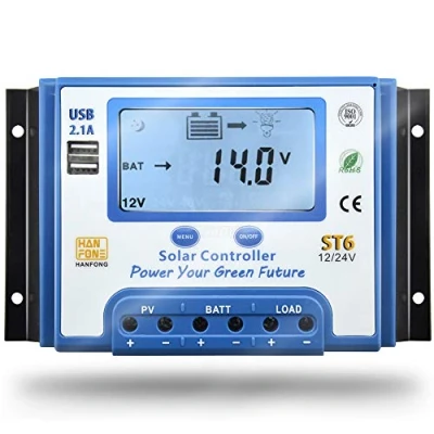 Image of SolaMr 60A Solar Charge Controller 12V/24V Intelligent Regulator with LCD Display and Double USB Port for Panel Battery ST6