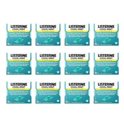Image of Listerine Cool Mint Pocketpaks Breath Strips, Oral Dissolving Freshener Strips Kill 99% of Germs That Cause Bad Breath, Portable for On The Go, Refreshing Flavor, 24 Strip Pack (12 Pack)