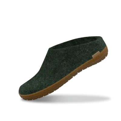Image of GLERUPS Slip on Slippers Women and Men with Rubber Sole (Green) Unisex Wool Slipper Shoes Comfy Outdoor Indoor Cosy Gents Ladies
