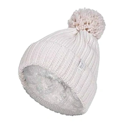 Image of HEAT HOLDERS Ladies Thick Chunky Ribbed Cuffed Thermal Insulated Winter Pom Bobble Hat (One Size, Cream (Arden))