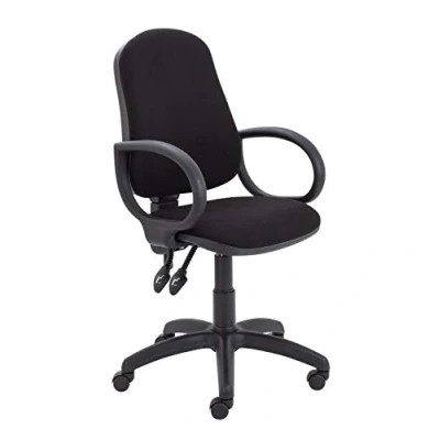 Image of Office Hippo 2 Lever Swivel Chair with Fixed Arms, Computer Desk Curved Back, Adjustable Backrest, Home Wheels, Holds Up to 115kg, Year Wty Black
