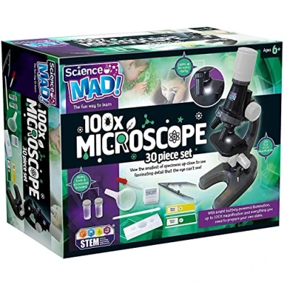 Image of Science Mad 100x Microscope For Kids Learn How To Magnify With Fun Features Powerful Illumination, Magnification, Slides and Tools Included, 6+ Years, Rose