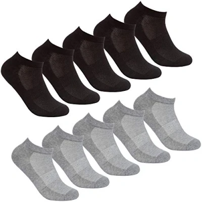 Image of RedTag Active Ladies Ten Pair Multipack of Trainer Socks With Arch Support 10 Pairs Grey And Black 4 8