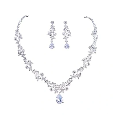 Image of FFWTPY Jewellery Set for Women Bridal Necklace and Earring Silver Crystal Bride Earrings Cubic Zirconia Bridesmaid Wedding Jewelry sets Brides Valentine’s day