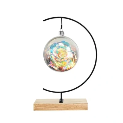 Image of Fosinz Ornament Display Stand Square Wood Iron Hanging Wedding Candle Holder for Glass Globe Air Terrarium Ball Christmas Home Decoration