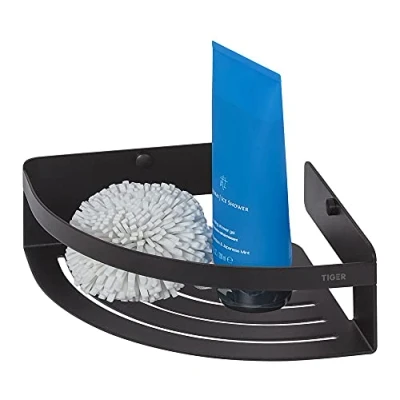 Image of Tiger Caddy Corner Shower Basket Small, Stainless Steel, Black, 18.4 x 70 cm