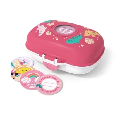 Image of monbento Kids Snack Box MB Gram Pink Birds Container for Travel, Picnics, Activities Bento with Cute Pattern Girls BPA Free Customizable and Sturdy