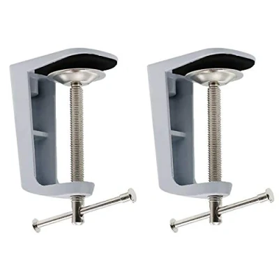 Image of POFET 2pcs Adjustable 0 56mm/0 59mm Arm Desk Clamp Table Lamp Clip Holder Metal Stand 2 Colors Can Choose White, 90mm