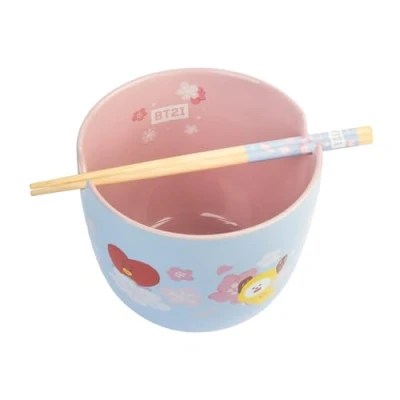 Image of Grupo Erik BT21 Official Merchandise Bowl &amp; Chopsticks Ramen Bowl, Noodle Soup Japanese Merchandise, Gifts