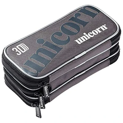 Image of Unicorn 3D Darts Wallet 3 Zipped Compartments for Barrels, Flights &amp; Shafts Silver Grey Weave Sided Zip Fastening