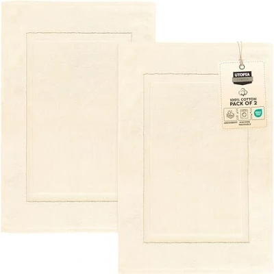Image of Utopia Towels Cotton Banded Bath Mats, Ivory, [Not a Bathroom Rug] 21 x 34 Inches, 100% Ring Spun Highly Absorbent and Machine Washable Shower Floor Towel (Pack of 2) (UT1044)