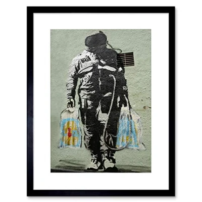 Image of Wee Blue Coo Banksy Astronaut Shopping Graffiti Street Art Framed Wall Print