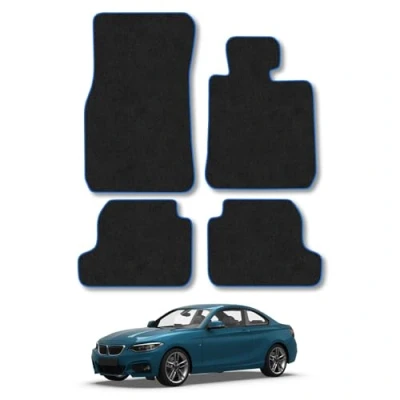 Image of Car Mats Compatible with BMW 2 Series (2014 ) F22 Tailored Fit Blue Carpet Floor Set Accessory Custom 4 Pieces Anti Slip Backing &amp; Binding Trim Edge