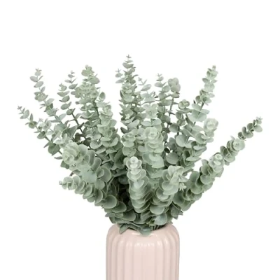 Image of Relaxdays Artificial Eucalyptus, Set of 36 Stems, Plastic Foliage, Faux Plants, 42 cm Long, Branches with Leaves, Green, Iron